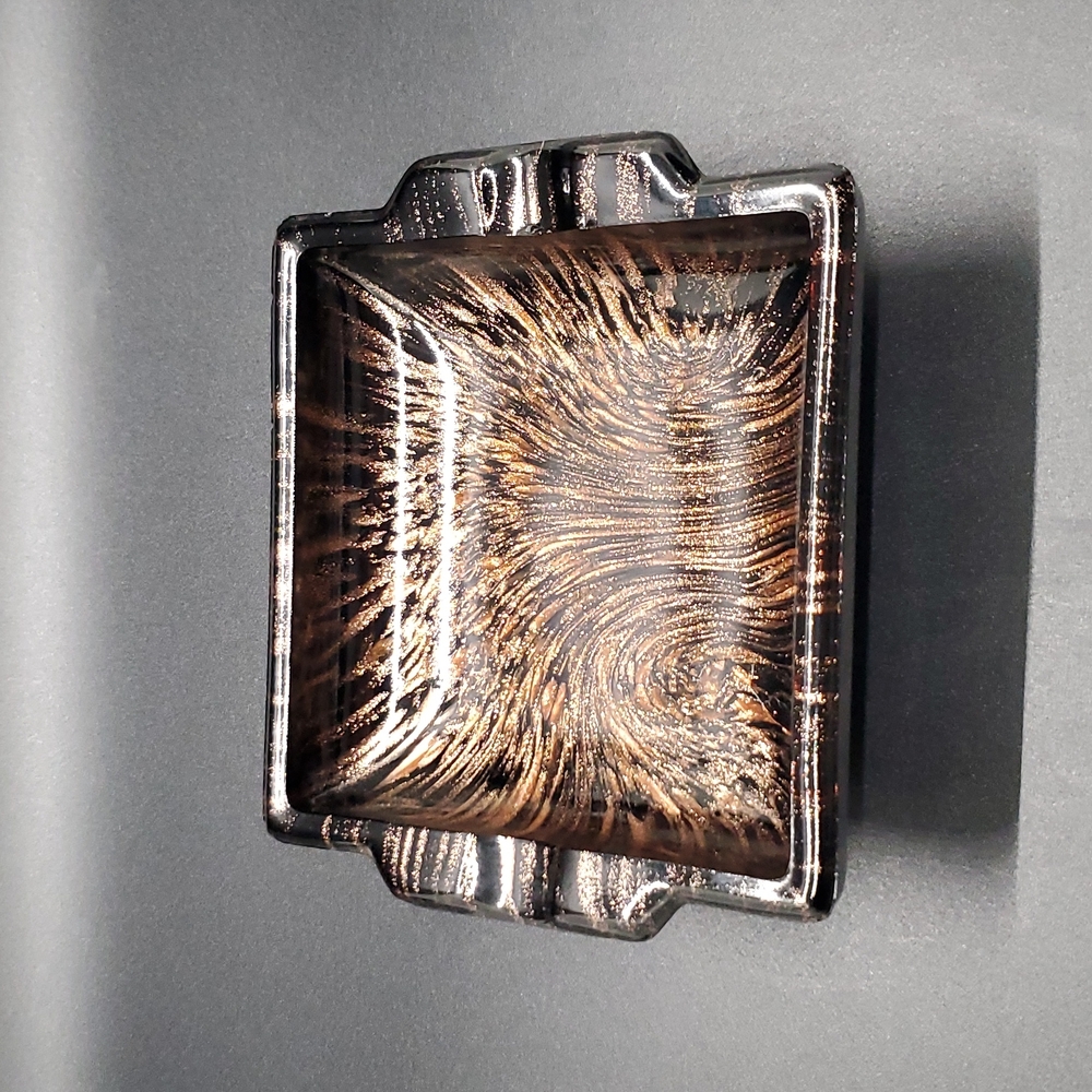 Murano Art Glass Tray Gold Flecks Sparkles Mid Century Modern Italy 4 by 4.5